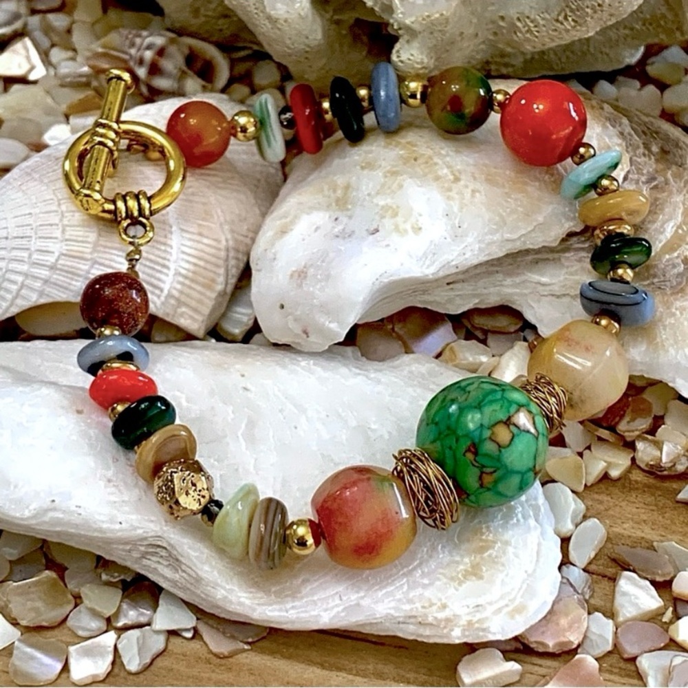 Green Boulder Agate & Multi-color Stone Bracelet
